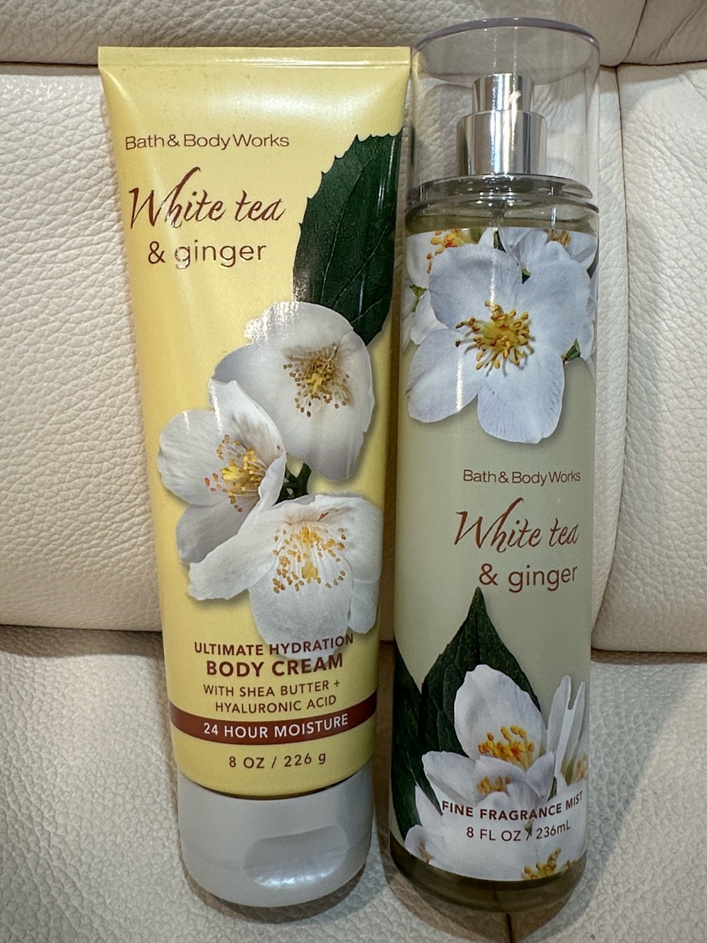 Bath and Body Works Full Size White Tea and Ginger Body Care Set